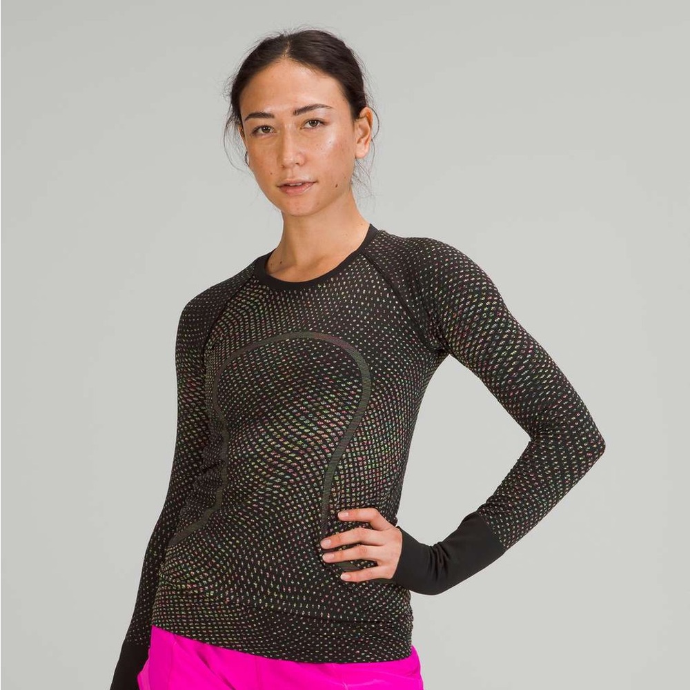 Lululemon Swiftly Tech Long Sleeve 2.0 in Grid Warp Black/Neon Multi